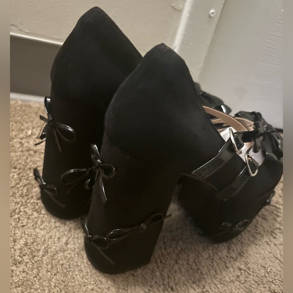 Dolls Kill Black Platform Shoes with Bow Accents - Picture 4 of 5